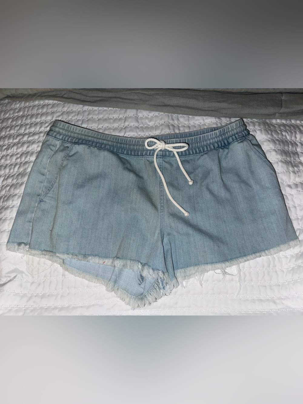 aerie Light Blue Frayed Hem Drawstring Shorts